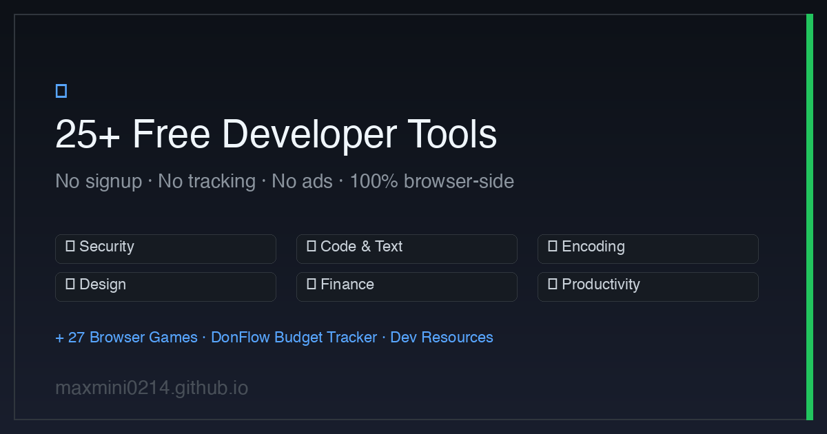 25+ Free Developer Tools & 27 Browser Games — JSON Formatter, Budget ...